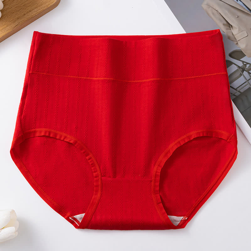 Bequeme Höschen aus reiner Baumwolle mit hoher Taille, einfarbig (3er-Pack) - Rot - 3XL - image 11