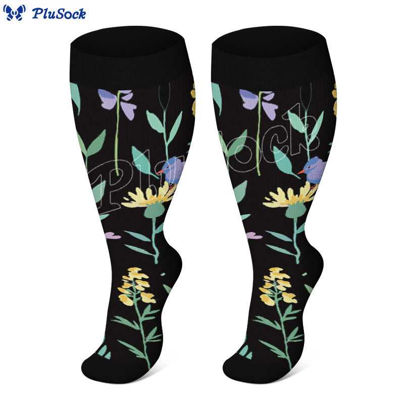 Kompressionsstrümpfe mit bemalten Blumen in Übergröße (3 Paar) - image 4
