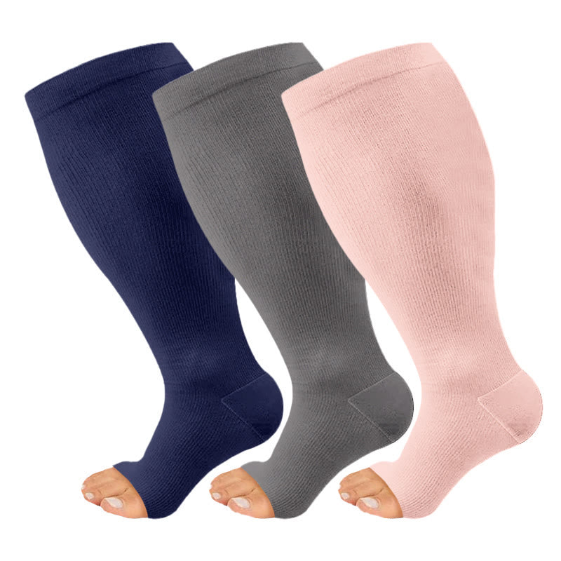 Kompressionsstrümpfe mit offener Zehenpartie in Marineblau und Rosa (3 Paar) - Mehrfarbig - 4XL - image 3
