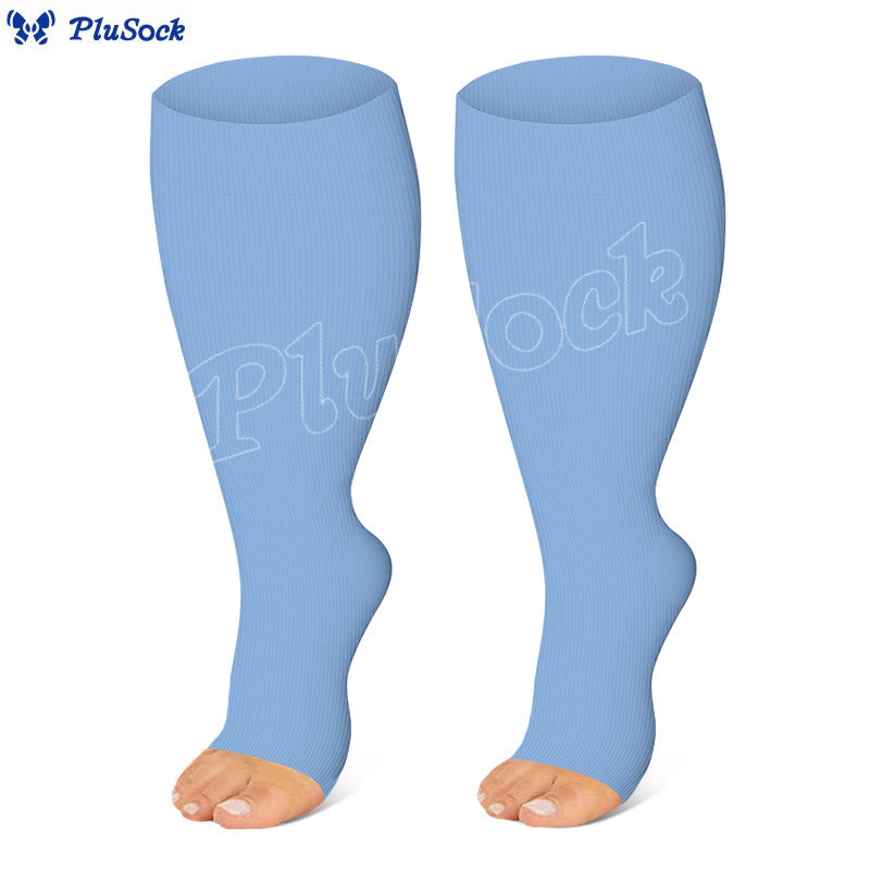 Kompressionsstrümpfe mit offener Zehenpartie in Übergröße, Schwarz, Blau und Rosa (3 Paar) - image 5