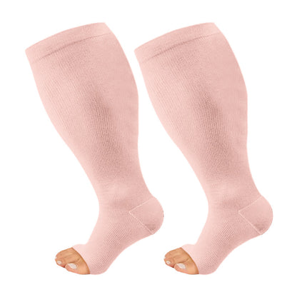 Kompressionsstrümpfe mit offener Zehenpartie in Übergröße, Schwarz, Blau und Rosa (3 Paar) - Rosa - 4XL - image 7