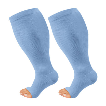 Kompressionsstrümpfe mit offener Zehenpartie in Übergröße, Schwarz, Blau und Rosa (3 Paar) - Blau - 4XL - image 8