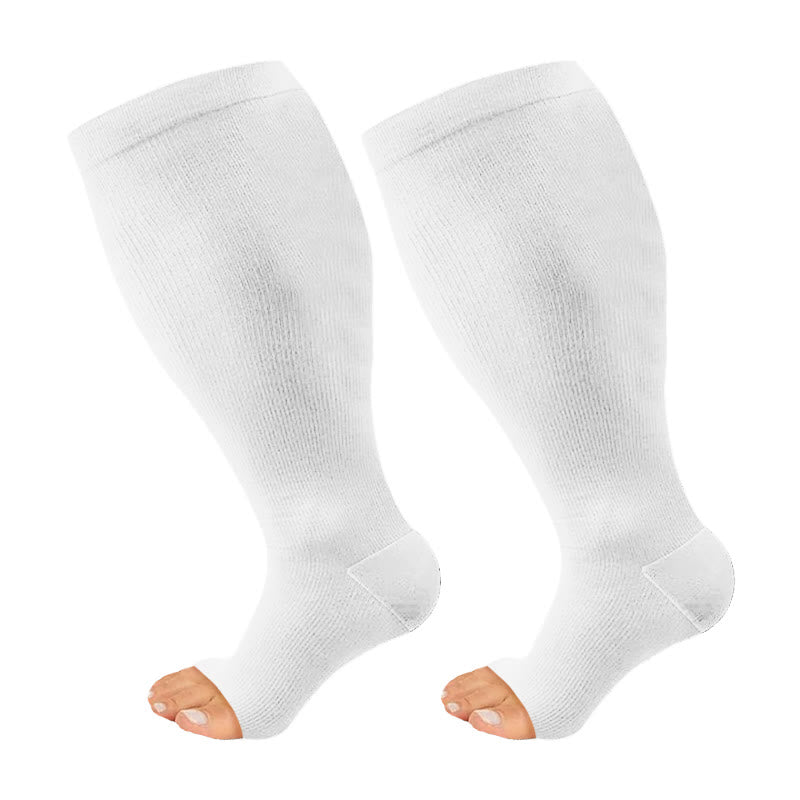 Kompressionsstrümpfe in Übergröße mit offener Zehenpartie und einfarbiger Optik - Weiß - 4XL - image 5