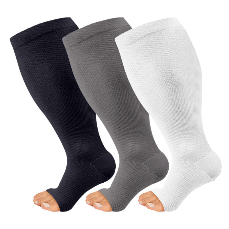Kompressionsstrümpfe mit offener Spitze in Übergröße, Schwarz, Weiß und Grau (3 Paar) - Mehrfarbig - 4XL - image 1