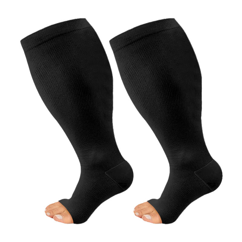 Kompressionsstrümpfe mit offener Zehenpartie in Übergröße, Schwarz, Blau und Rosa (3 Paar) - Schwarz - 4XL - image 8