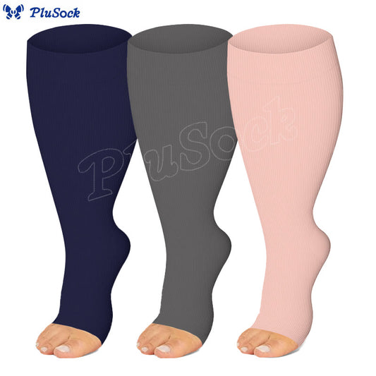 Kompressionsstrümpfe mit offener Zehenpartie in Marineblau und Rosa (3 Paar) - image 1