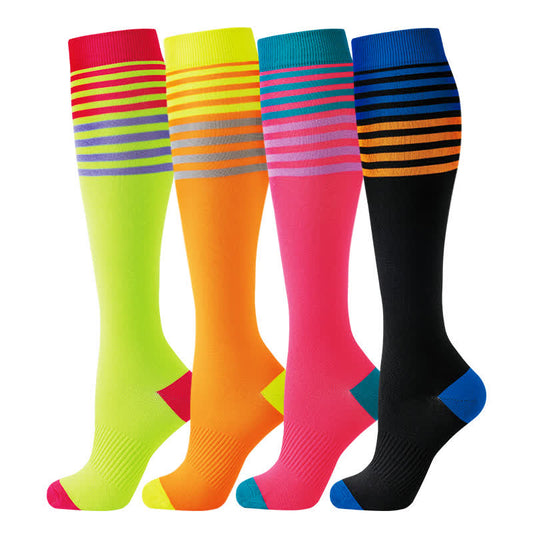 Bunte gestreifte Kompressionssocken zum Laufen im Freien (4 Paar) - Mehrfarbig - L/XL - image 0