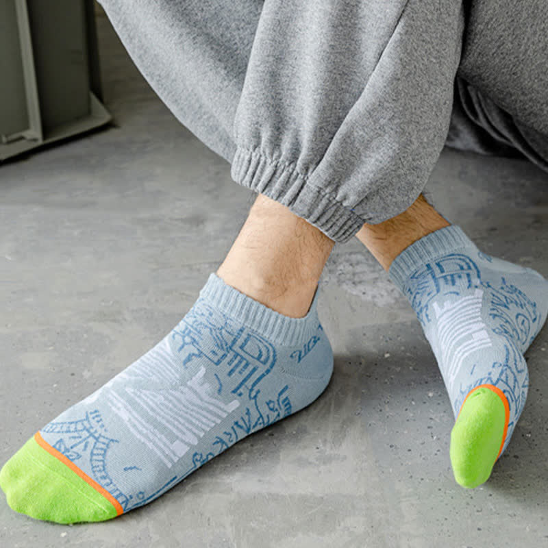 Atmungsaktive Baumwollsocken mit künstlerischem Muster (5 Paar) - Blau - EU39-44 (US6-10) - image 5