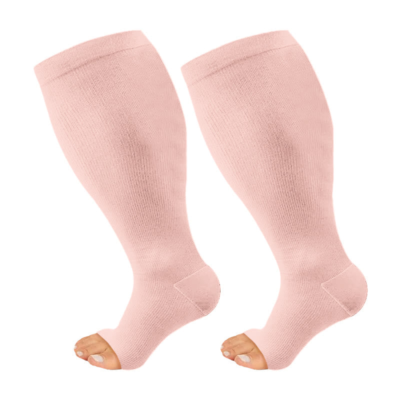 Kompressionsstrümpfe der Plus Size Uni Color Open Toe Series - Rosa - 4XL - image 7