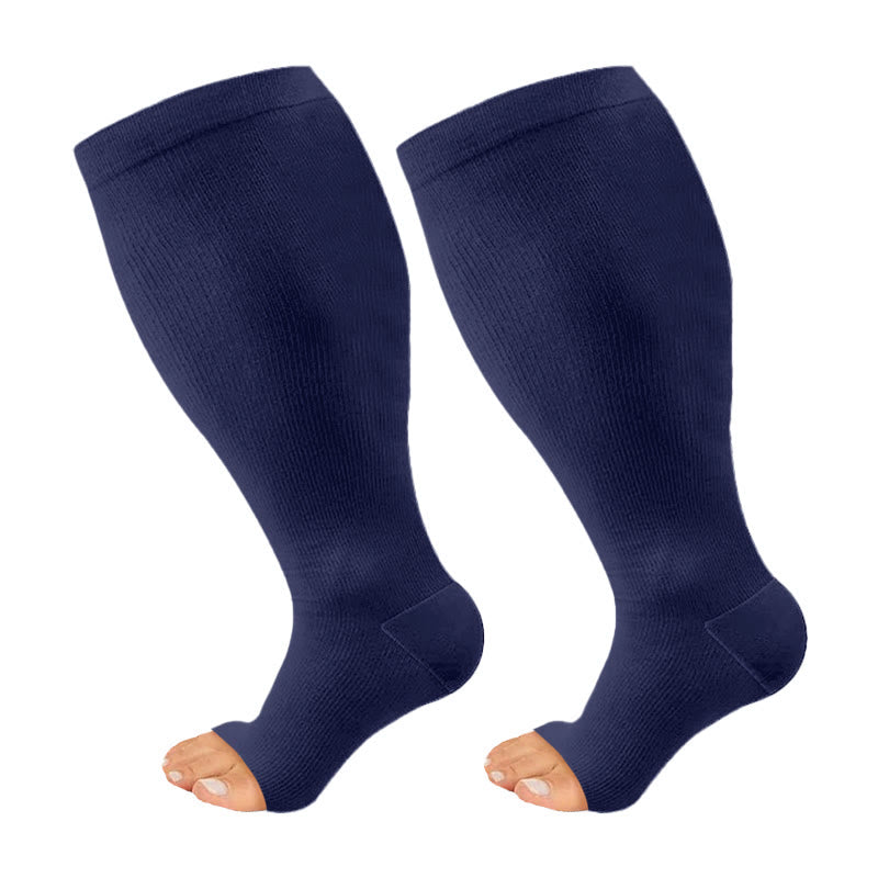 Kompressionsstrümpfe in Übergröße mit offener Zehenpartie und einfarbiger Optik - Marineblau - 4XL - image 9