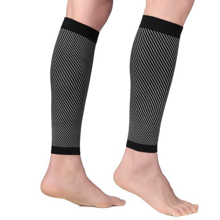 Gestreifte Sport-Kompressions-Wadenkompressionsstulpen (2 Paar) - Schwarz - XL - image 3