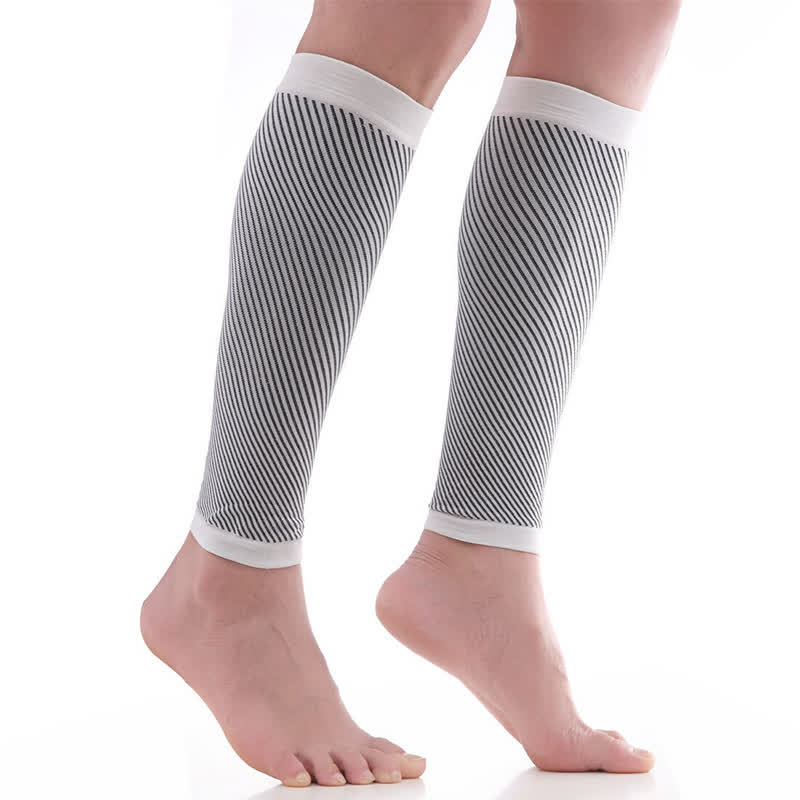 Gestreifte Sport-Kompressions-Wadenkompressionsstulpen (2 Paar) - Weiß - XL - image 1