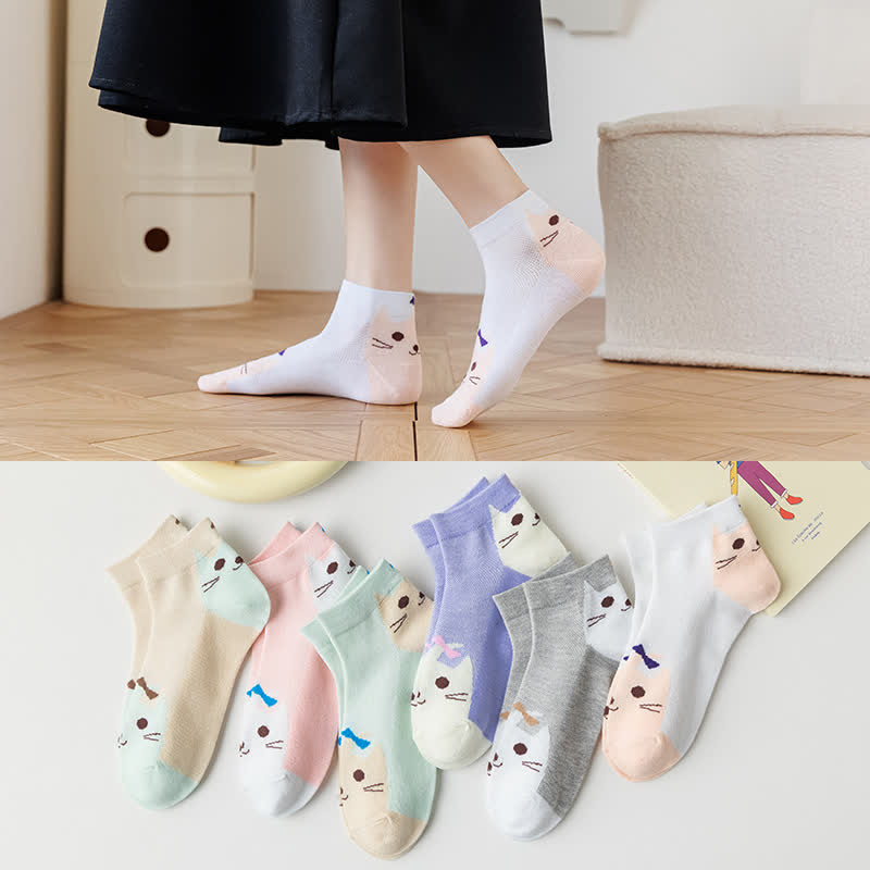 Dünne, atmungsaktive Socken mit süßem Katzenmotiv (6 Paar)