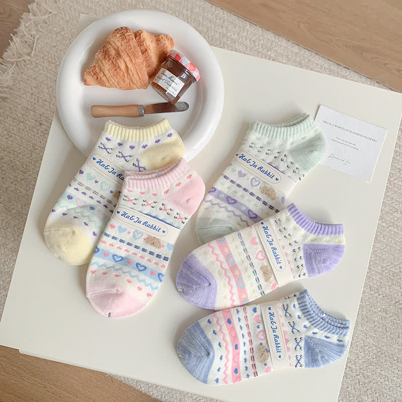 Füßlinge mit Herz-Bär-Streifen (5 Paar)