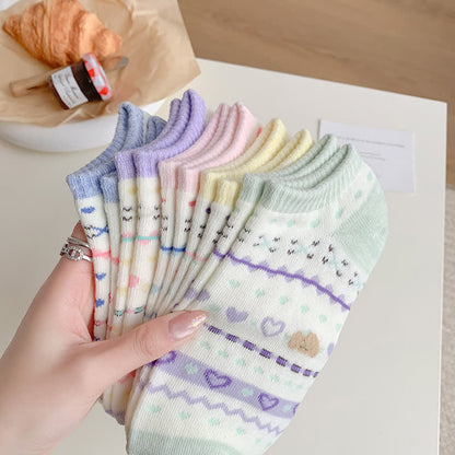 Füßlinge mit Herz-Bär-Streifen (5 Paar)