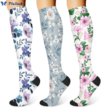 Luxuriöse Kompressionsstrümpfe mit Blumenmuster (3 Paar) - image 1