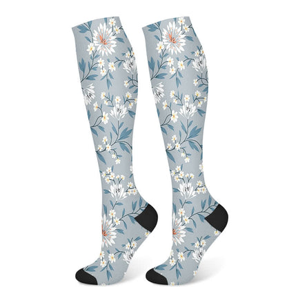 Luxuriöse Kompressionsstrümpfe mit Blumenmuster (3 Paar) - Blau (1 Paar) - S/M - image 7