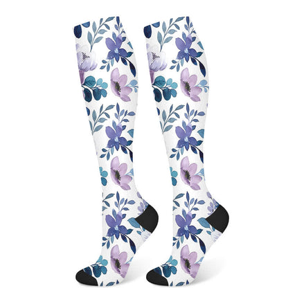 Luxuriöse Kompressionsstrümpfe mit Blumenmuster (3 Paar) - Lila (1 Paar) - S/M - image 6