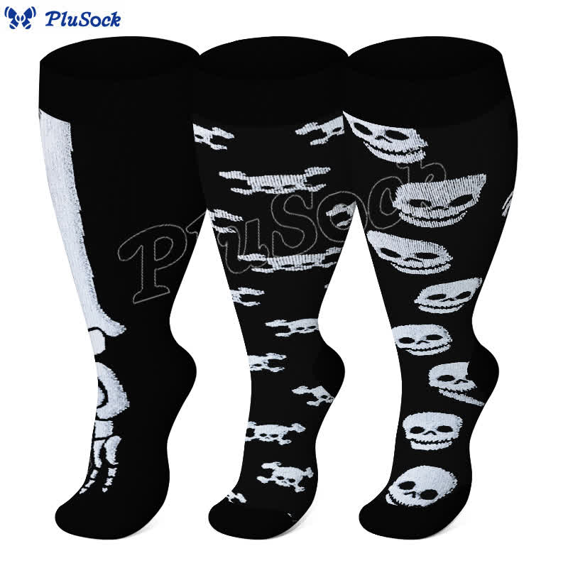 Kompressionsstrümpfe mit Totenkopf-Print in Übergröße (3 Paar) - image 1