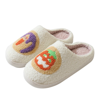 Flauschige Hausschuhe mit Cartoon-Kürbis-Print - image 3