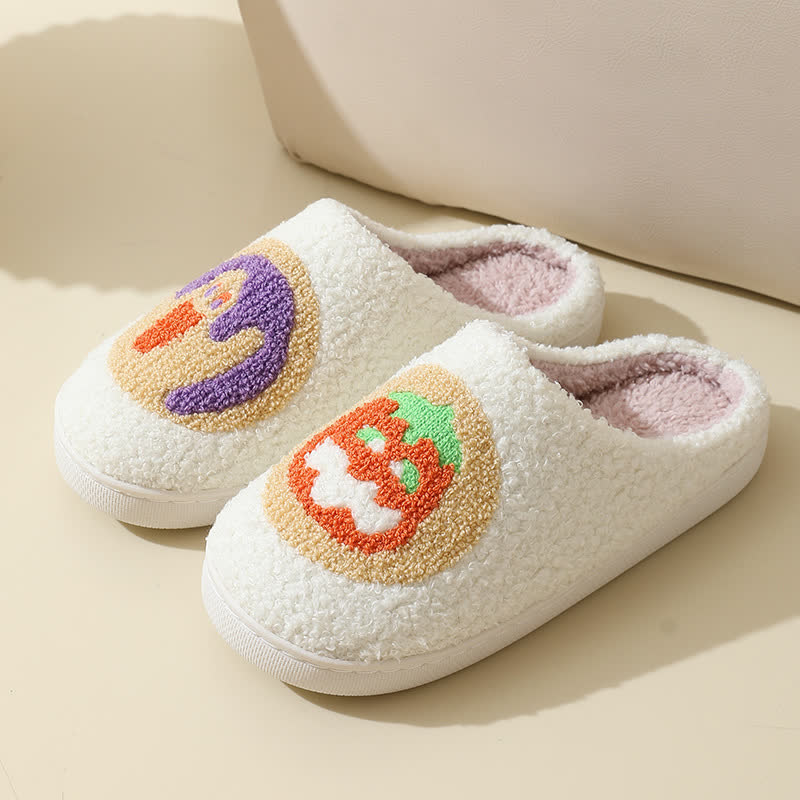 Flauschige Hausschuhe mit Cartoon-Kürbis-Print - image 2