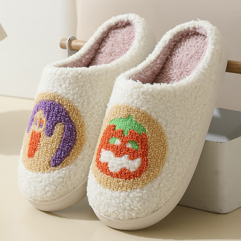 Flauschige Hausschuhe mit Cartoon-Kürbis-Print - Weiß - EU43-44 (US9-10) - image 1