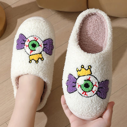 Flauschige Hausschuhe mit lustigem Augen-Print - image 1