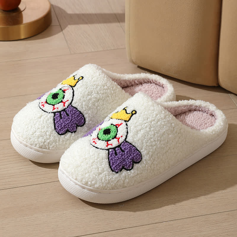 Flauschige Hausschuhe mit lustigem Augen-Print - Weiß - EU43-44 (US9-10) - image 3