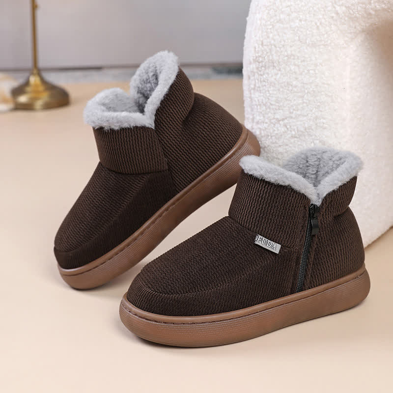 Plus Size Reißverschluss Einfarbig Warme Hausschuhe - Kaffee - EU43-44 (US9-10) - image 8