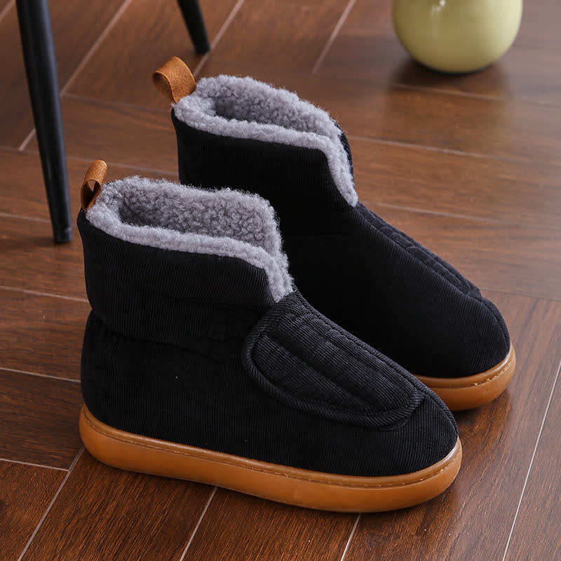 Einfarbige warme Hausschuhe mit Klettverschluss in Übergröße - Schwarz - EU45 (US11) - image 13