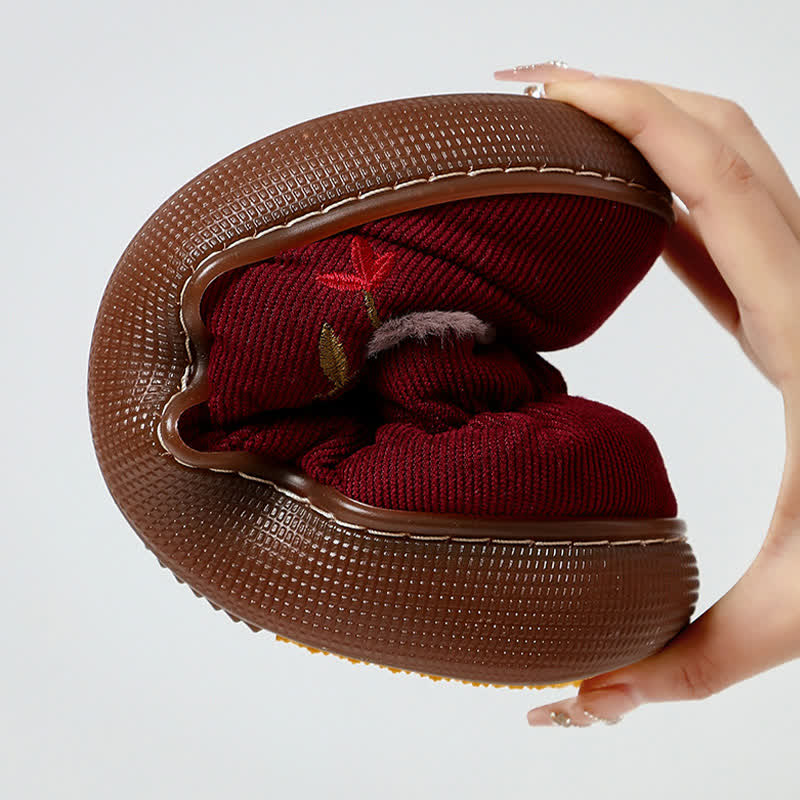 Rutschfeste warme Hausschuhe mit Blumenstickerei - image 6