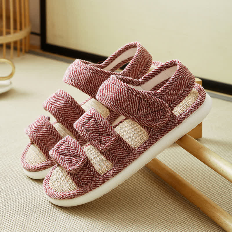 Atmungsaktive Leinenpantoffeln mit Klettverschluss in Übergröße - Rot - EU41-42 (US7,5-8,5) - image 8