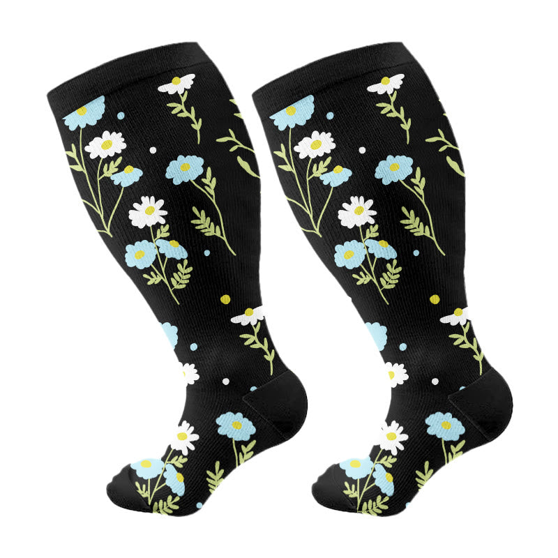 Kompressionsstrümpfe mit Blumen- und Vogelmotiv in Übergröße - A - 4XL - image 6