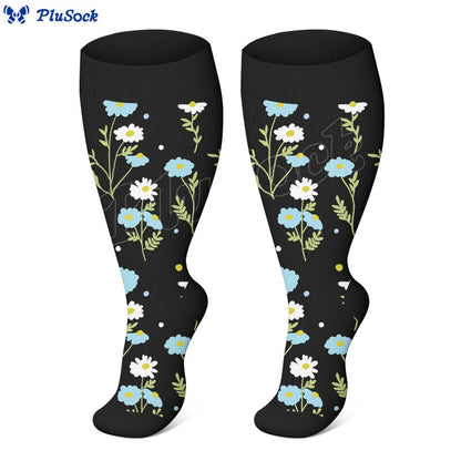 Kompressionsstrümpfe mit Blumen- und Vogelmotiv in Übergröße - image 1