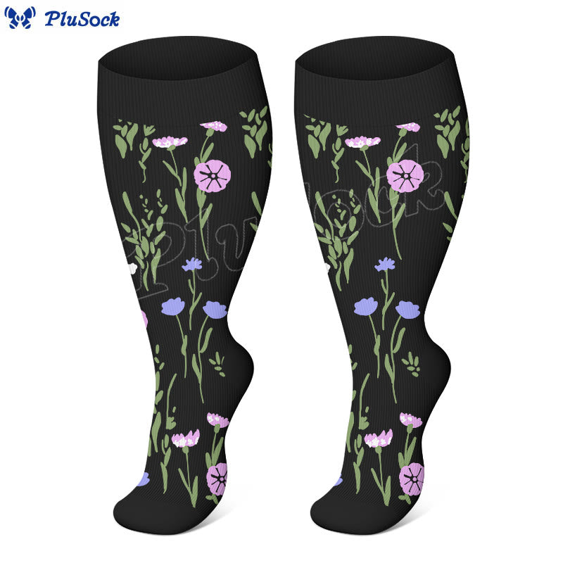 Kompressionsstrümpfe mit bemalten Blumen in Übergröße (3 Paar) - image 2