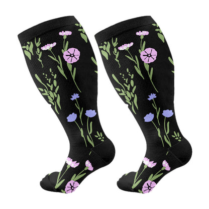 Kompressionsstrümpfe mit bemalten Blumen in Übergröße (3 Paar) - Lila - 4XL - image 15