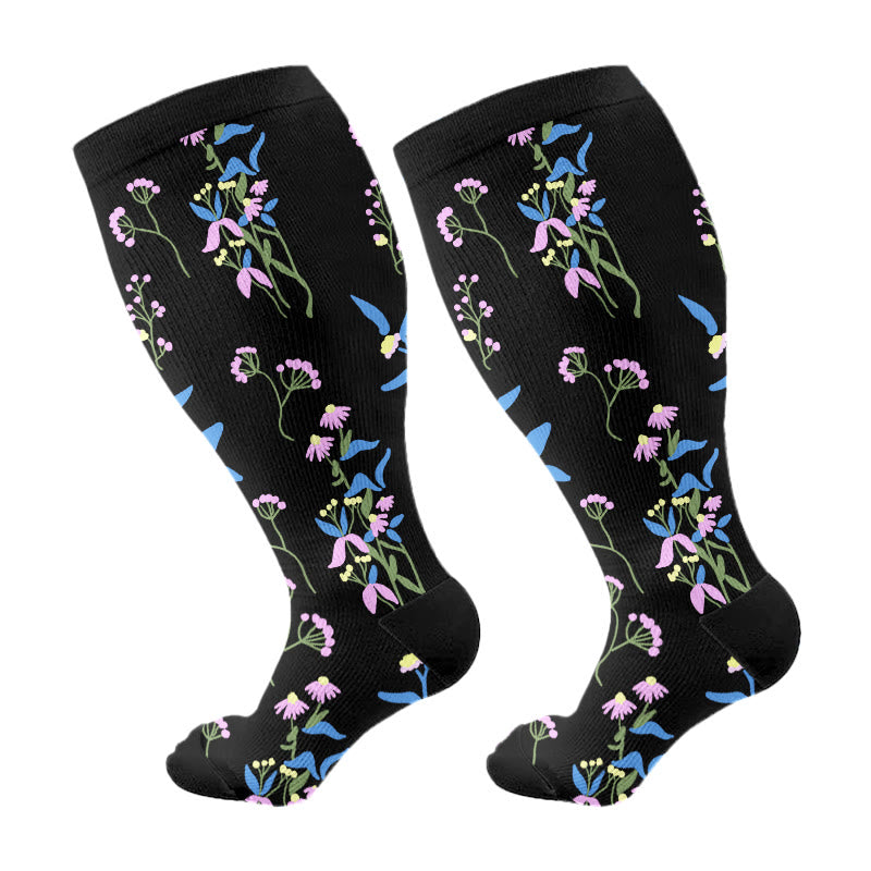Kompressionsstrümpfe mit bemalten Blumen in Übergröße (3 Paar) - Blau - 4XL - image 14