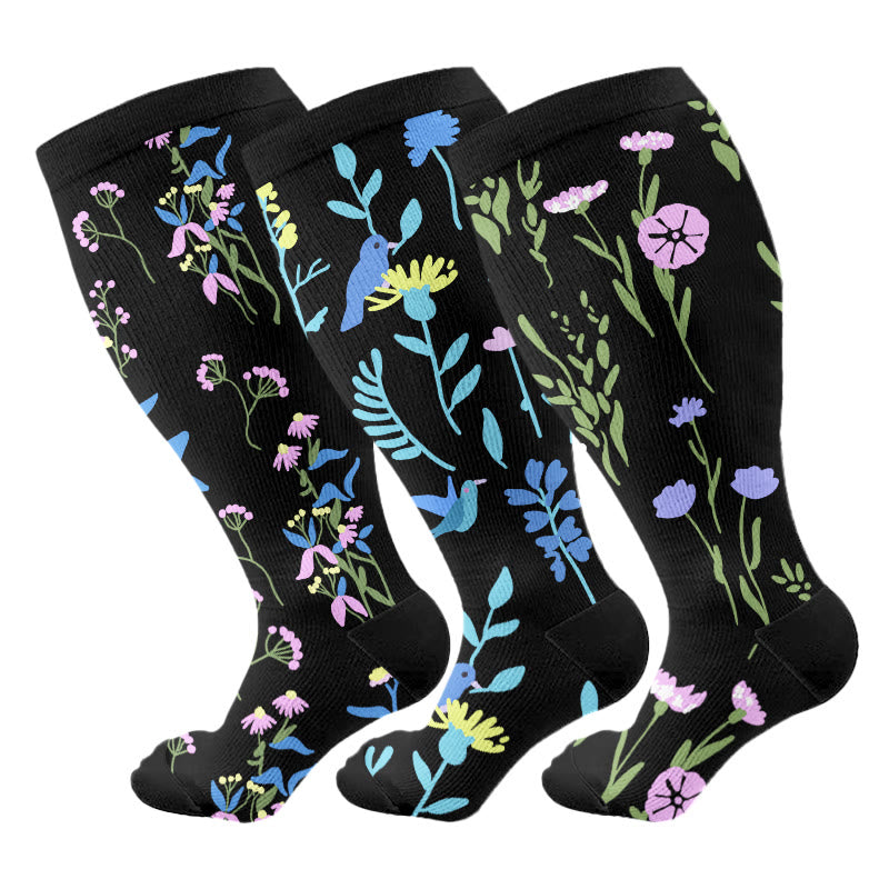 Kompressionsstrümpfe mit bemalten Blumen in Übergröße (3 Paar) - Mehrfarbig - 4XL - image 13