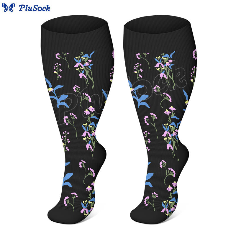 Kompressionsstrümpfe mit aufgemalten Blumen in Übergröße - image 2
