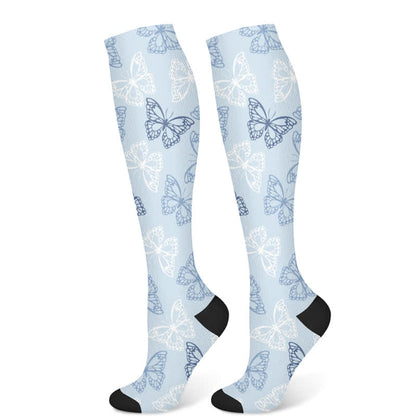 Frische Kompressionsstrümpfe mit Schmetterlings-Blumenmuster (3 Paar) - Blau (1 Paar) - S/M - image 6