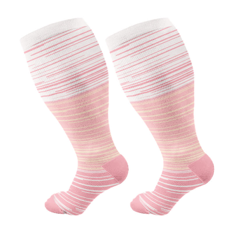 Kompressionsstrümpfe mit Farbverlauf und Streifen in Übergröße - Rosa - 4XL - image 5
