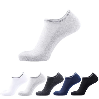 Gestreifte, unsichtbare Baumwollsocken mit Bündchen (5 Paar) - Mehrfarbig - EU43-50 (US9-15) - image 0