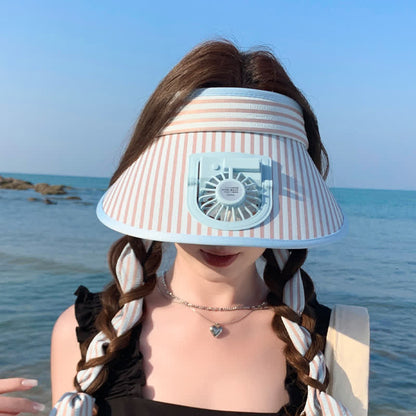 Wiederaufladbarer Sonnenhut mit gestreiftem Band und Ventilator-Visier (2 Packungen) - Blau - Einheitsgröße - image 1