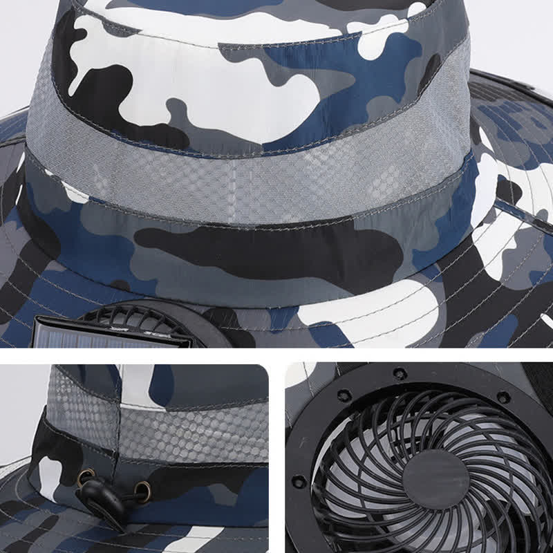 Camouflage-Bucket-Hut mit Nackenklappe und wiederaufladbarem Ventilator (2 Packungen) - image 7