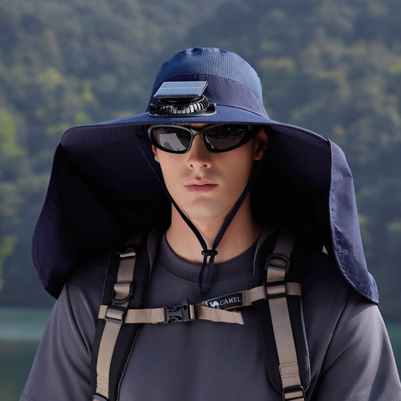 Outdoor-Wildhüte mit wiederaufladbarem Ventilator und Nackenschutz - Marineblau - Einheitsgröße - image 2
