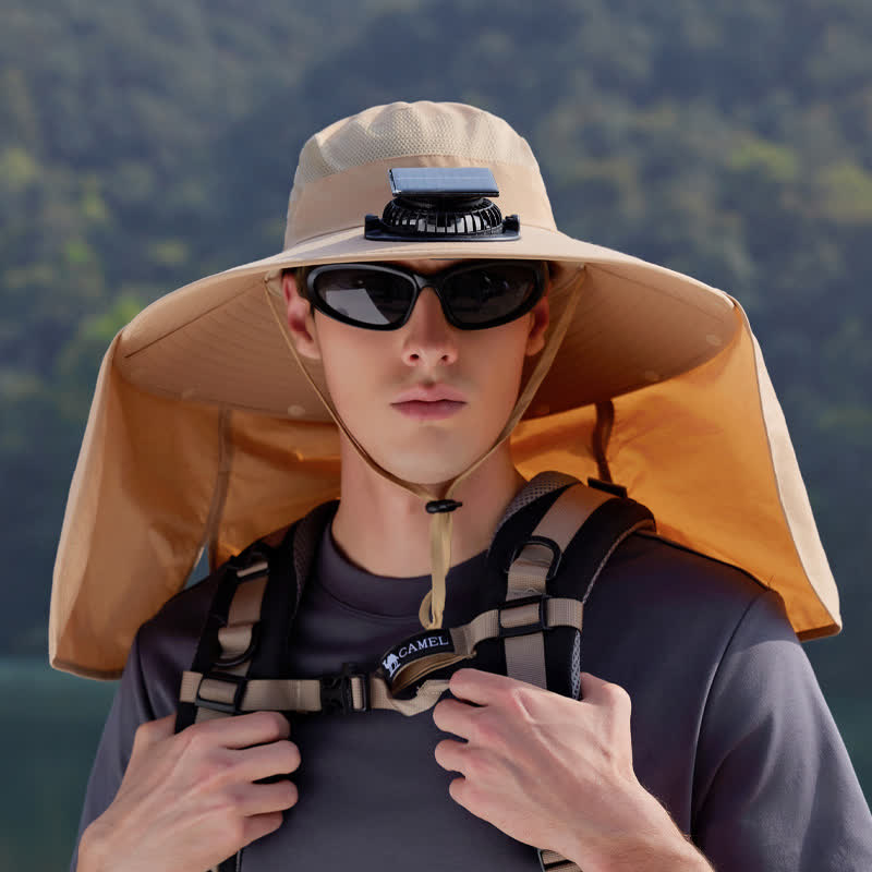 Outdoor-Wildhüte mit wiederaufladbarem Ventilator und Nackenschutz - Khaki - Einheitsgröße - image 0