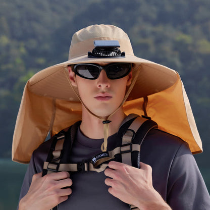 Outdoor-Wildhüte mit wiederaufladbarem Ventilator und Nackenschutz - Khaki - Einheitsgröße - image 0