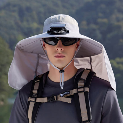 Outdoor-Wildhüte mit wiederaufladbarem Ventilator und Nackenschutz - Hellgrau - Einheitsgröße - image 9