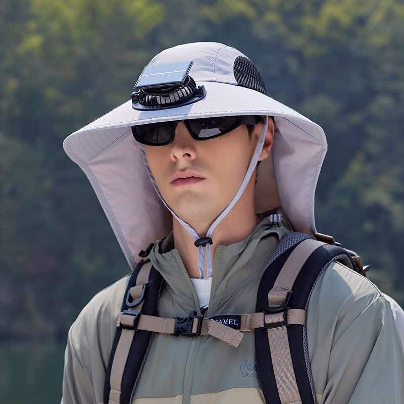 Wiederaufladbarer Outdoor-Ventilator, atmungsaktiver Bucket Hat - Hellgrau - Einheitsgröße - image 7