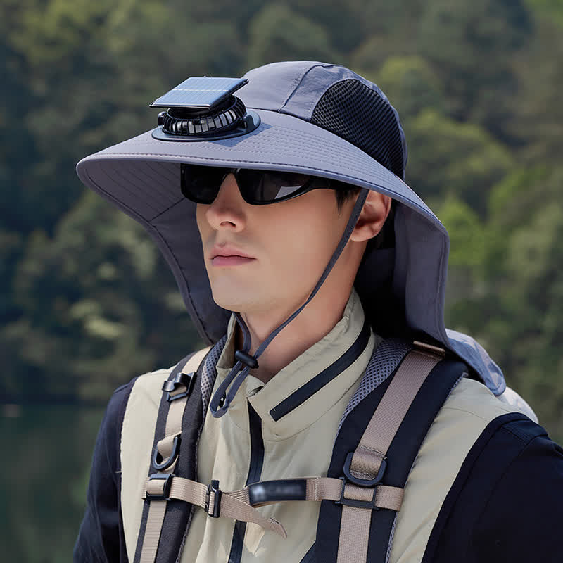 Wiederaufladbarer Outdoor-Ventilator, atmungsaktiver Bucket Hat - Dunkelgrau - Einheitsgröße - image 1